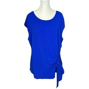 Vince Camuto Womens XL‎ Cobalt Blue Side Tie Cap Sleeve Mixed Media Blouse Top